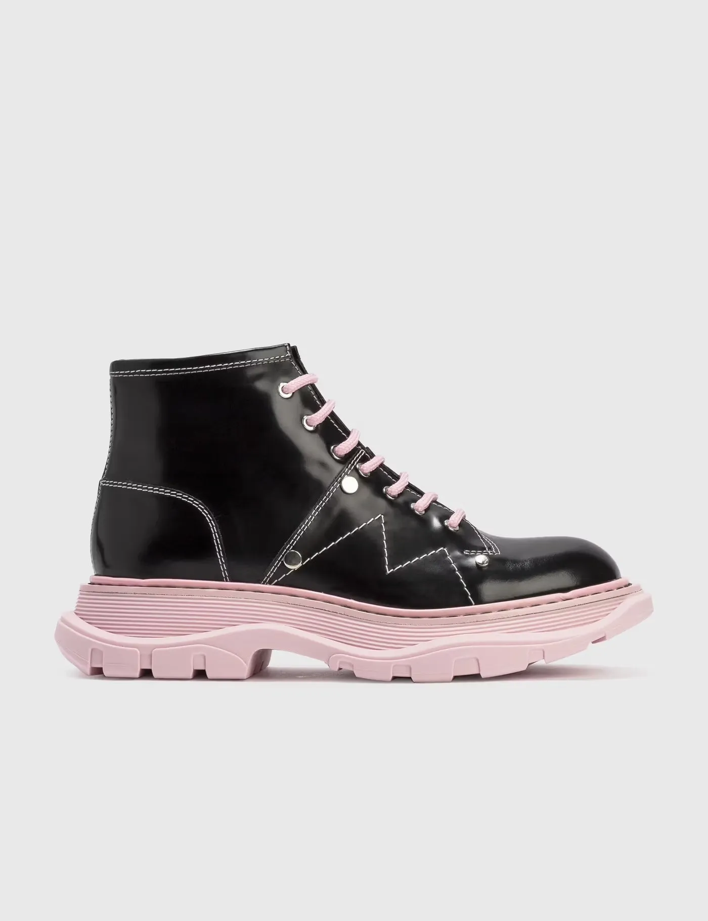 ALEXANDER MCQUEEN HYBRID CALFSKIN LEATHER LACE-UP BOOTS