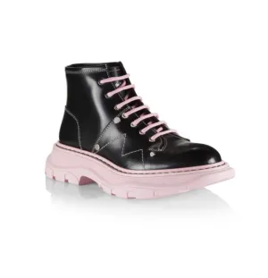 ALEXANDER MCQUEEN HYBRID CALFSKIN LEATHER LACE-UP BOOTS