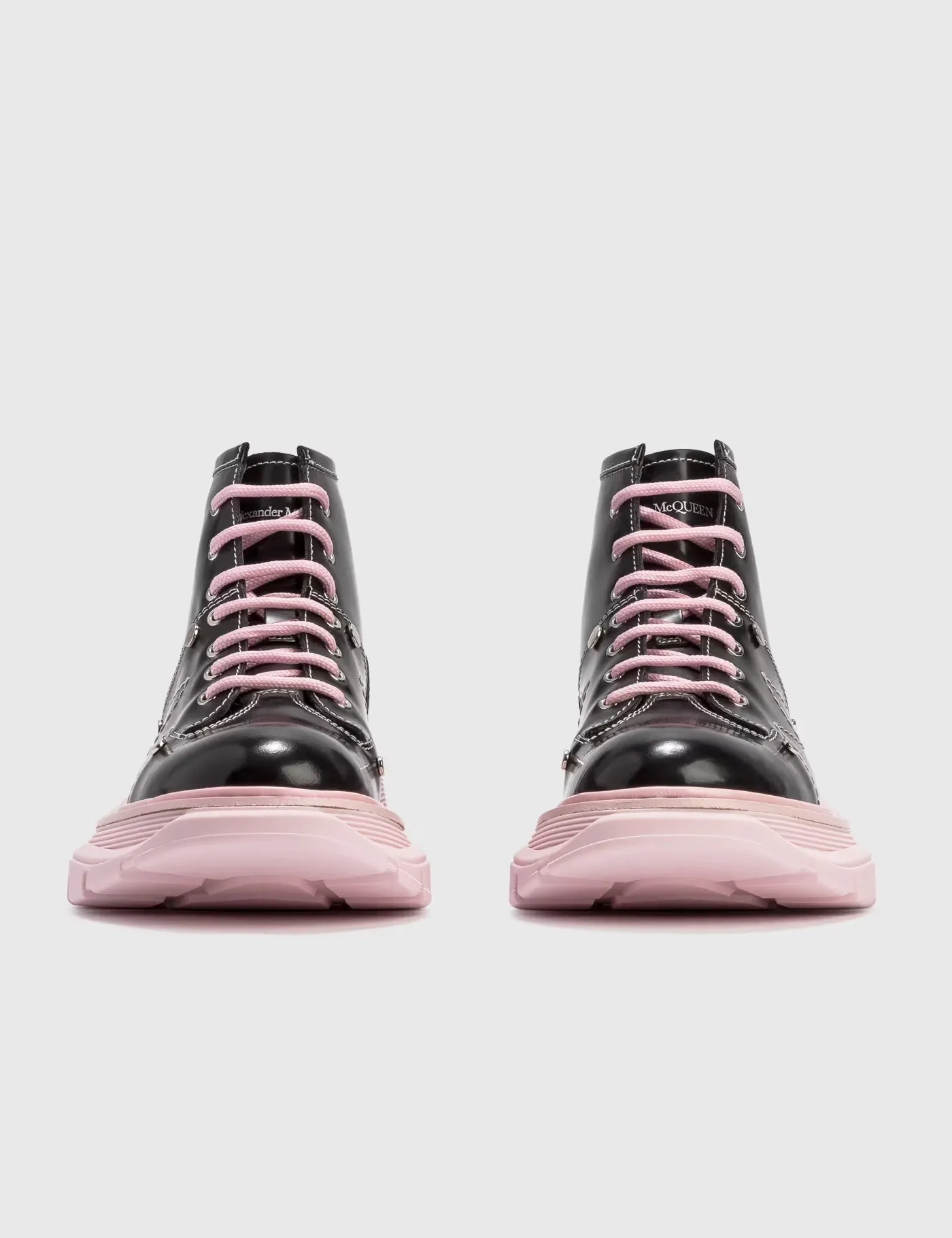 ALEXANDER MCQUEEN HYBRID CALFSKIN LEATHER LACE-UP BOOTS