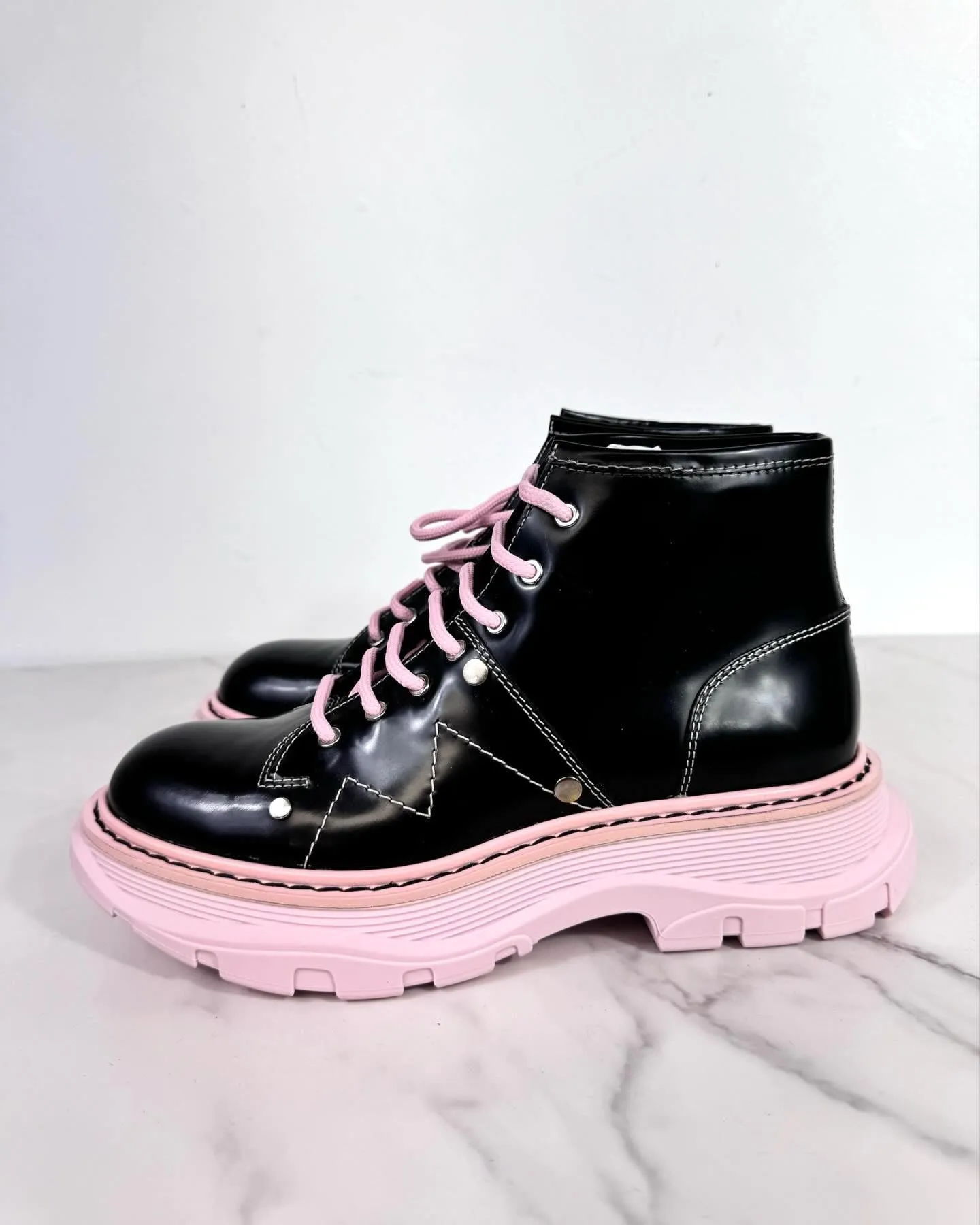 ALEXANDER MCQUEEN HYBRID CALFSKIN LEATHER LACE-UP BOOTS