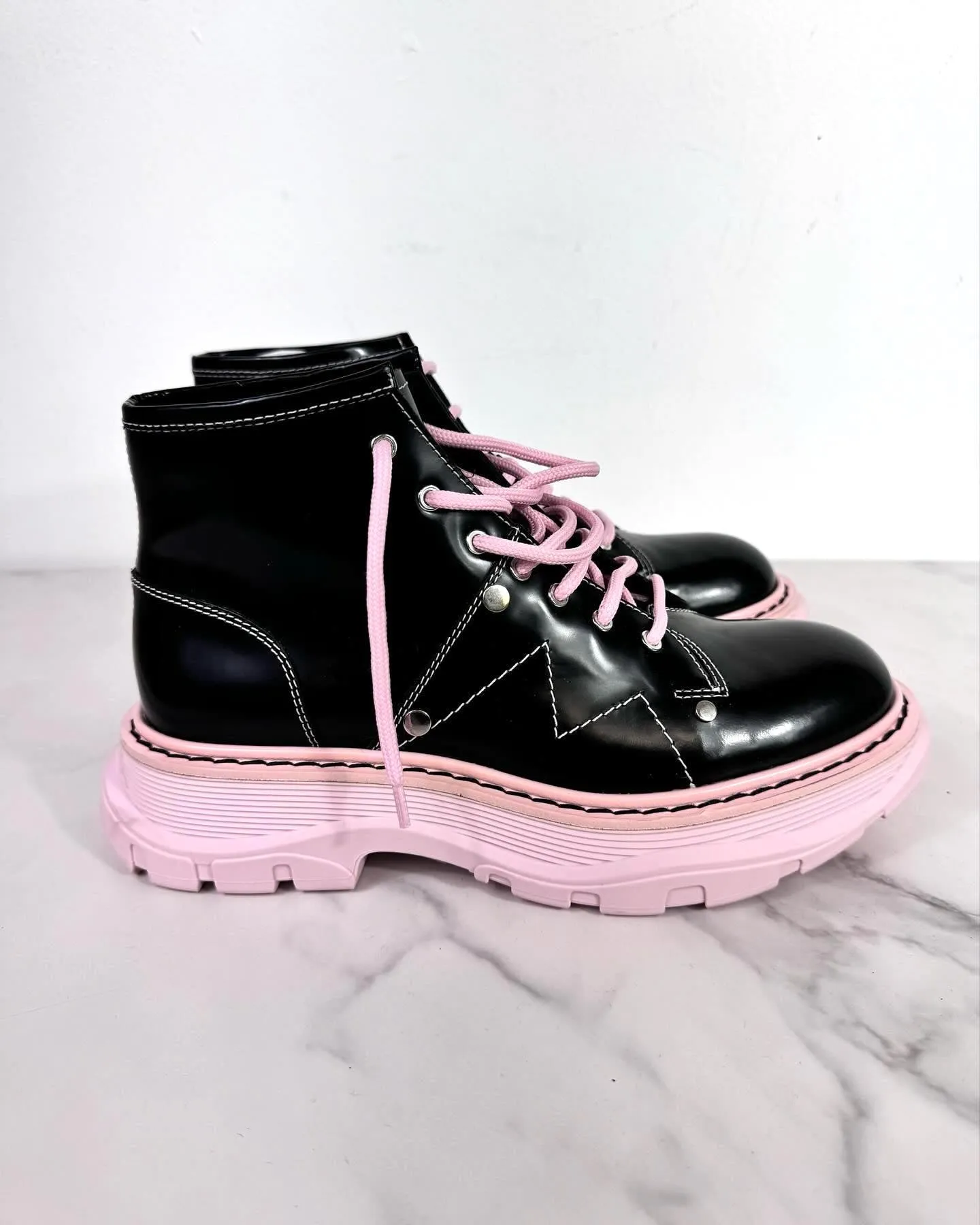 ALEXANDER MCQUEEN HYBRID CALFSKIN LEATHER LACE-UP BOOTS