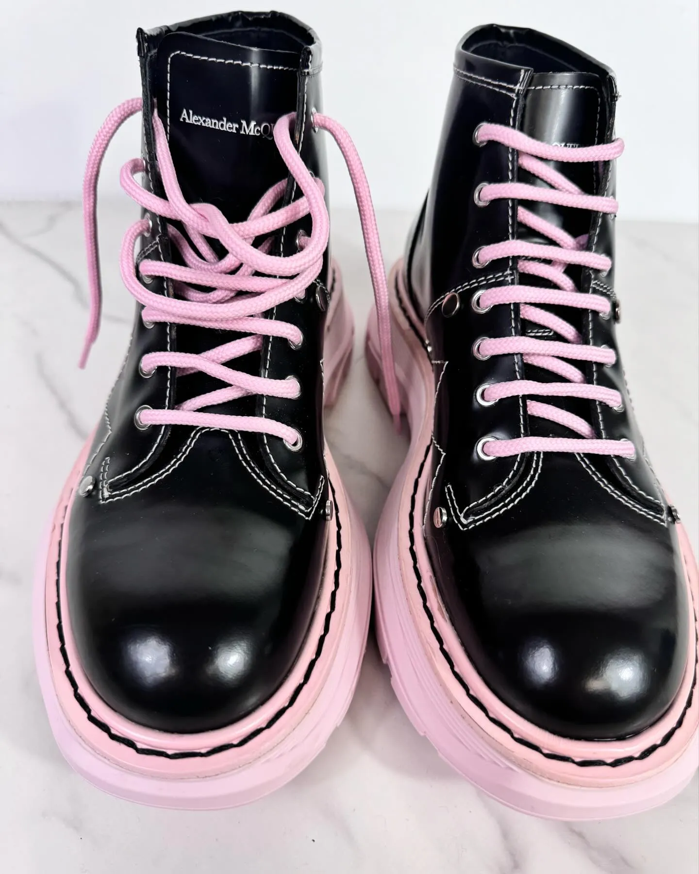 ALEXANDER MCQUEEN HYBRID CALFSKIN LEATHER LACE-UP BOOTS