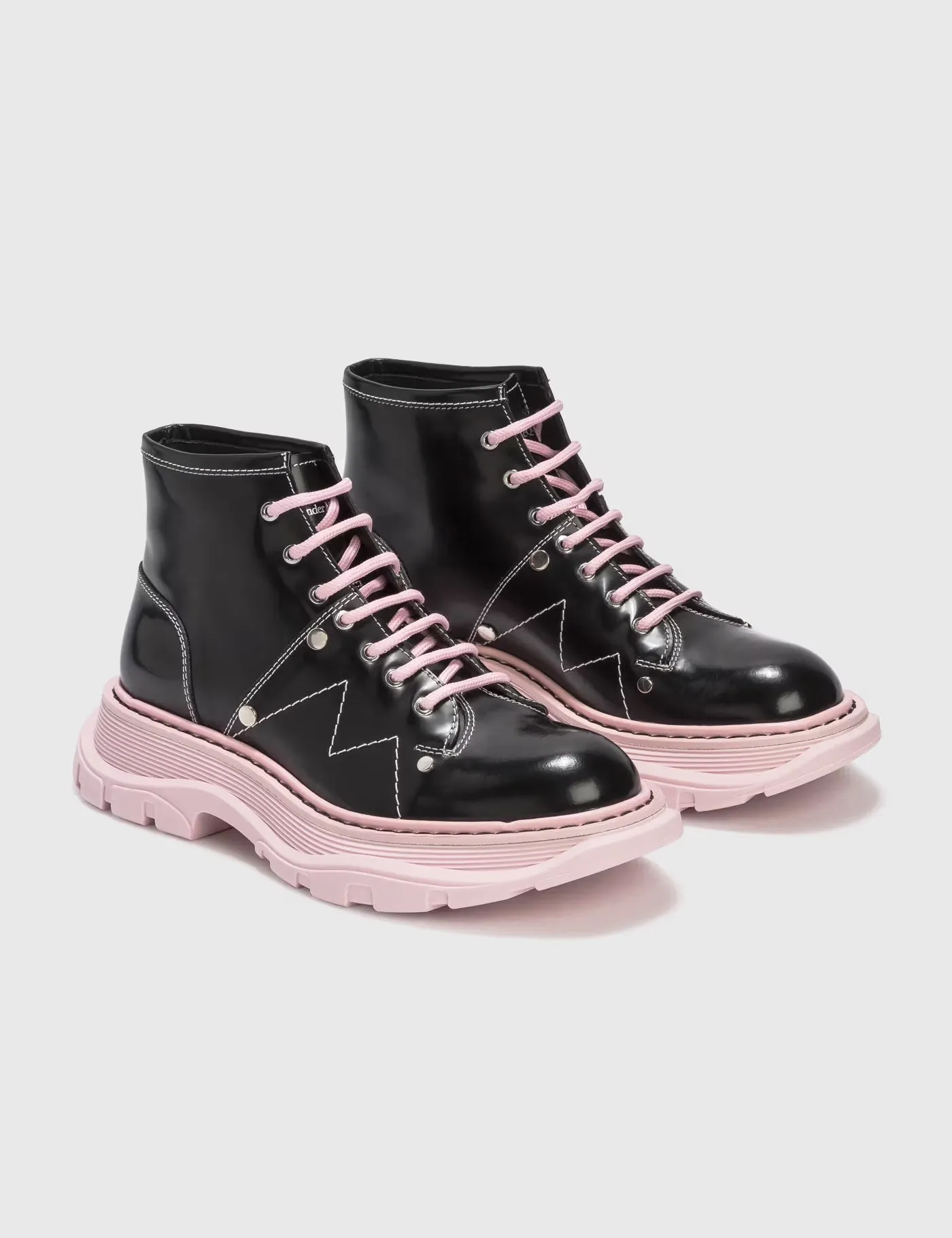 ALEXANDER MCQUEEN HYBRID CALFSKIN LEATHER LACE-UP BOOTS