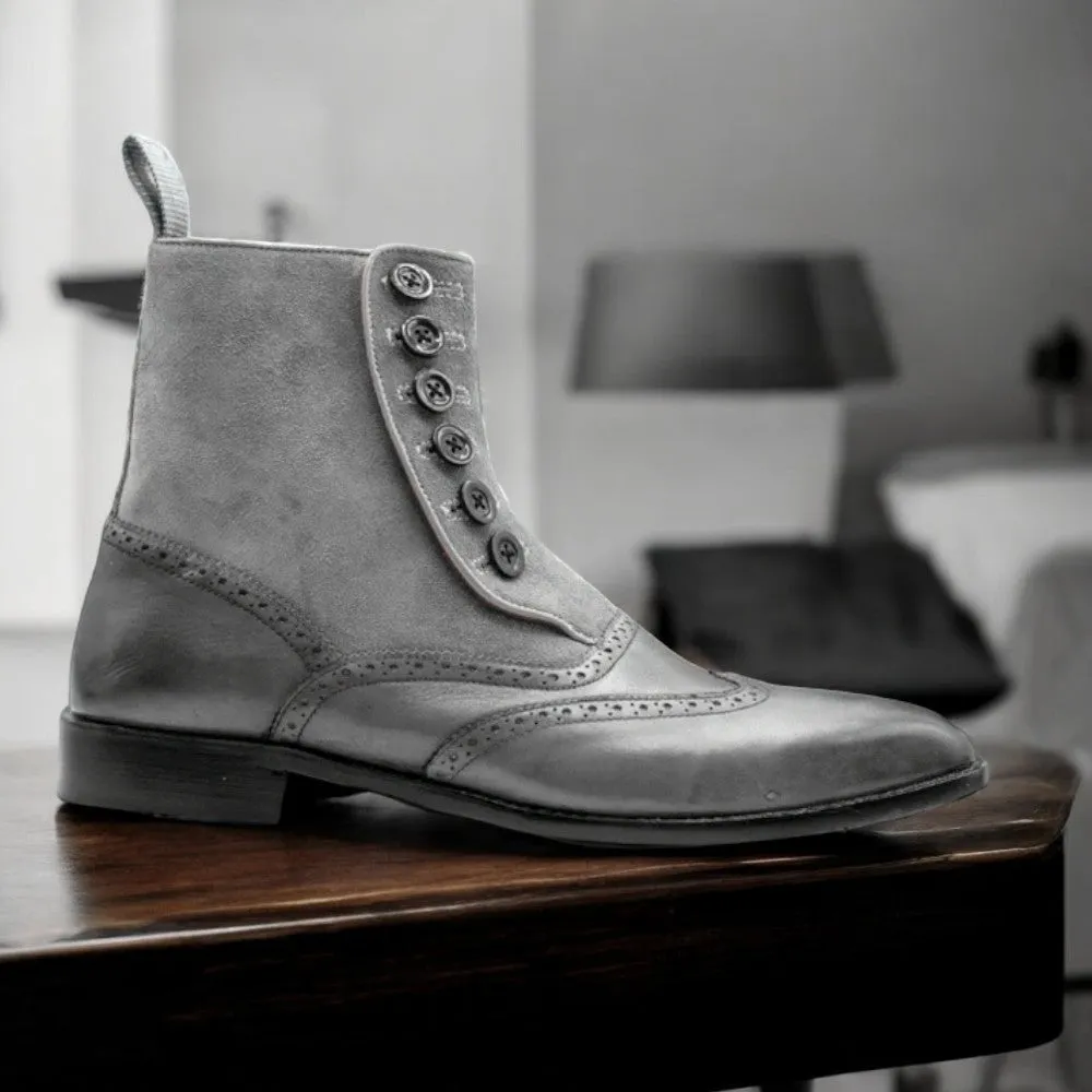 Ankle High Grey Button Boots