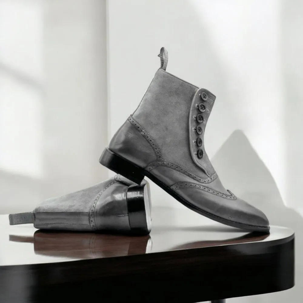 Ankle High Grey Button Boots
