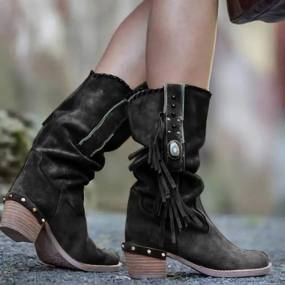 Autumn And Winter Thick Heel Medium Tube British Fashion Retro Women's Boots