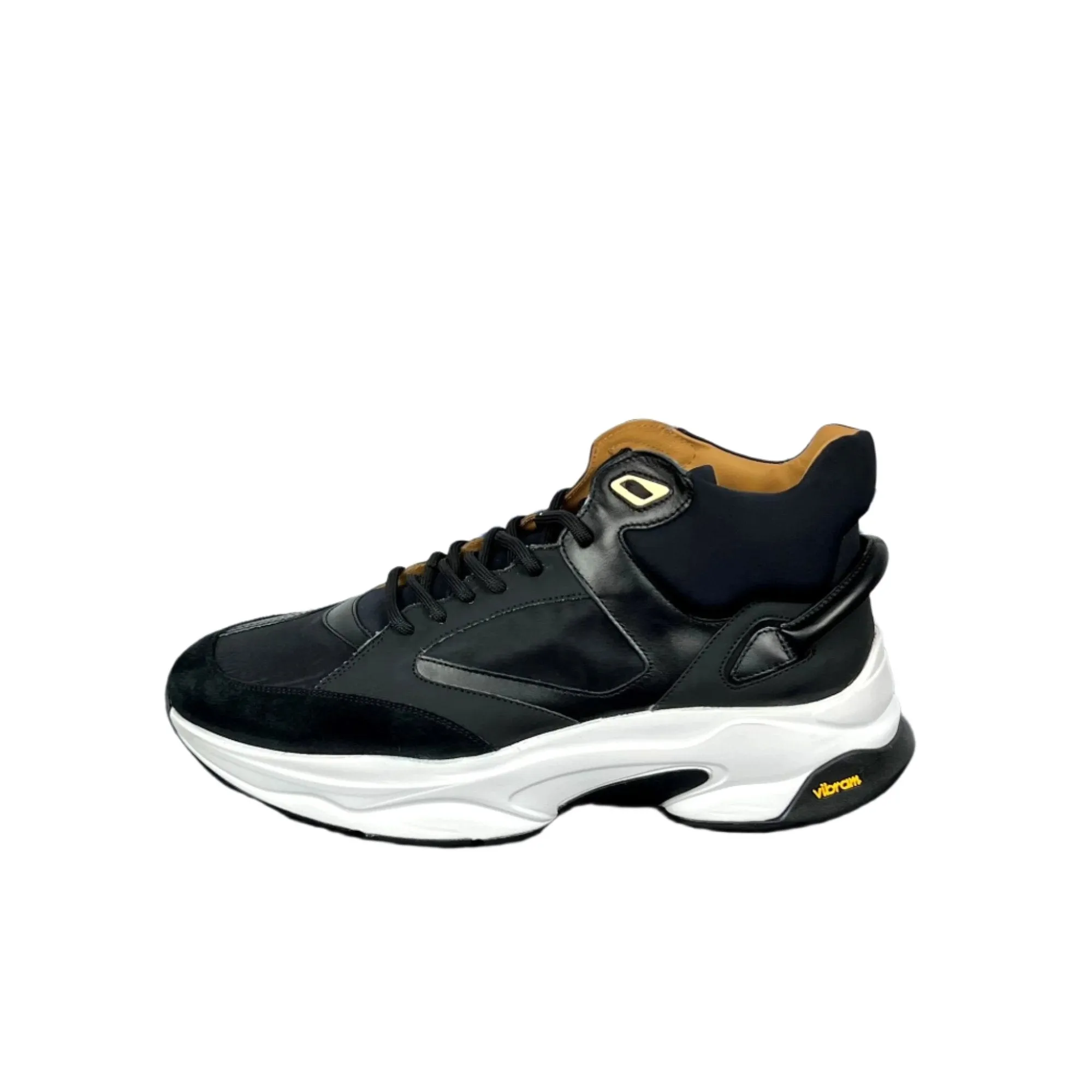 Buscemi Mens Veloce Mix Materials Black Leather Sneakers