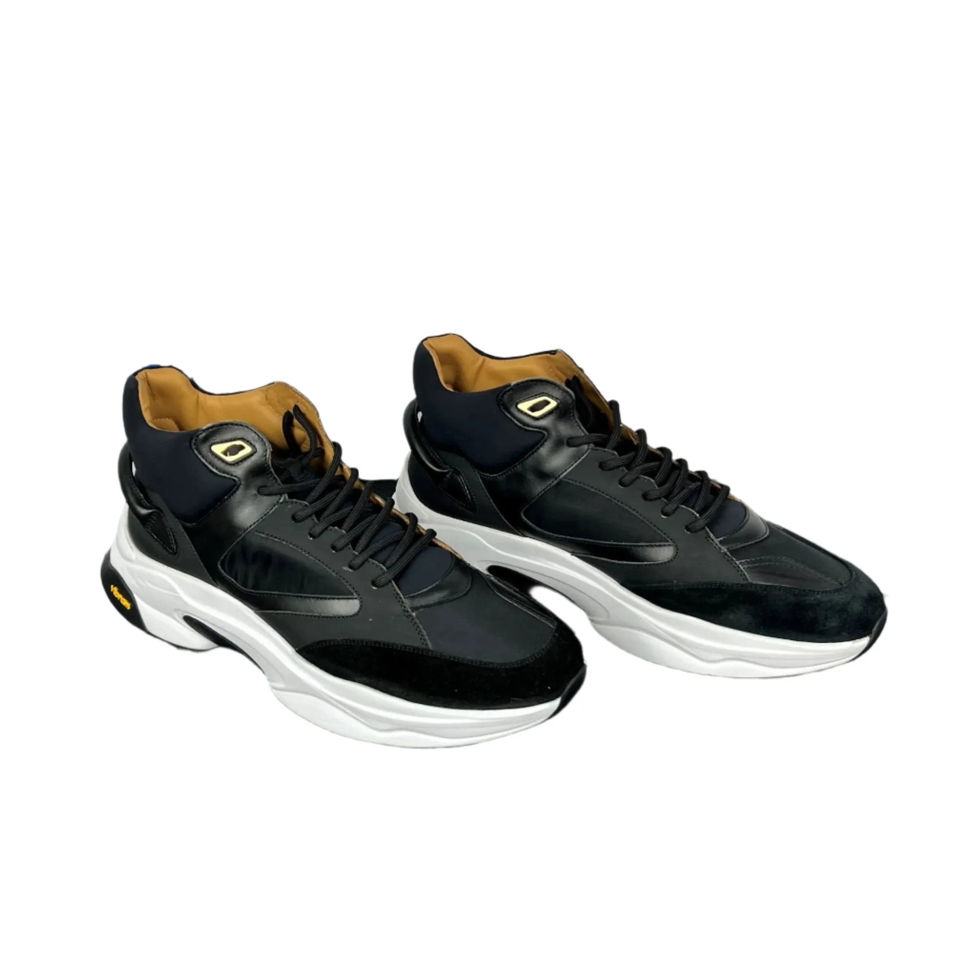 Buscemi Mens Veloce Mix Materials Black Leather Sneakers
