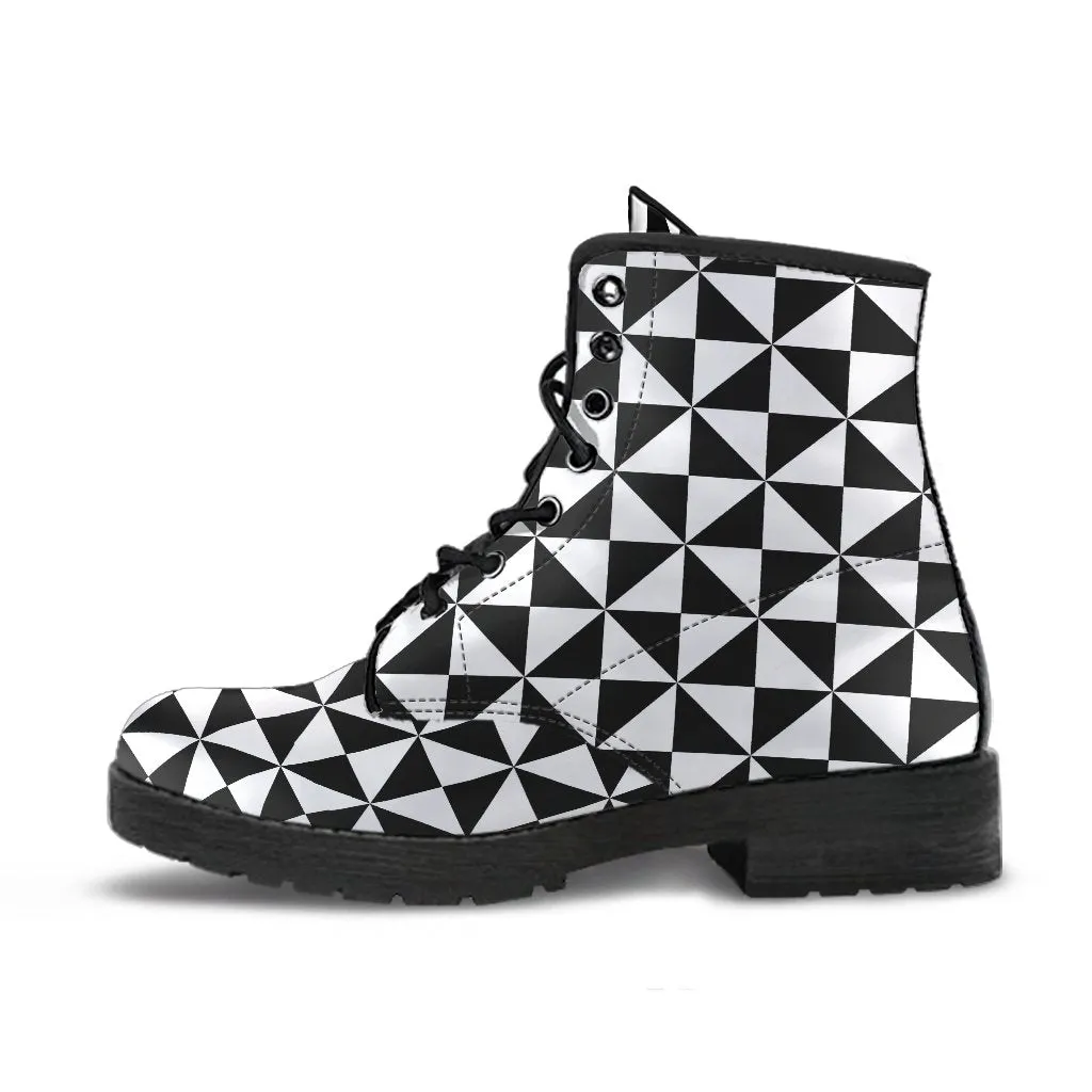 Combat Boots-Black and White Series 106, Vegan Leather