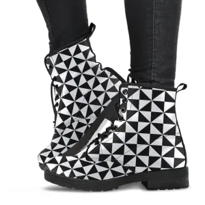 Combat Boots-Black and White Series 106, Vegan Leather
