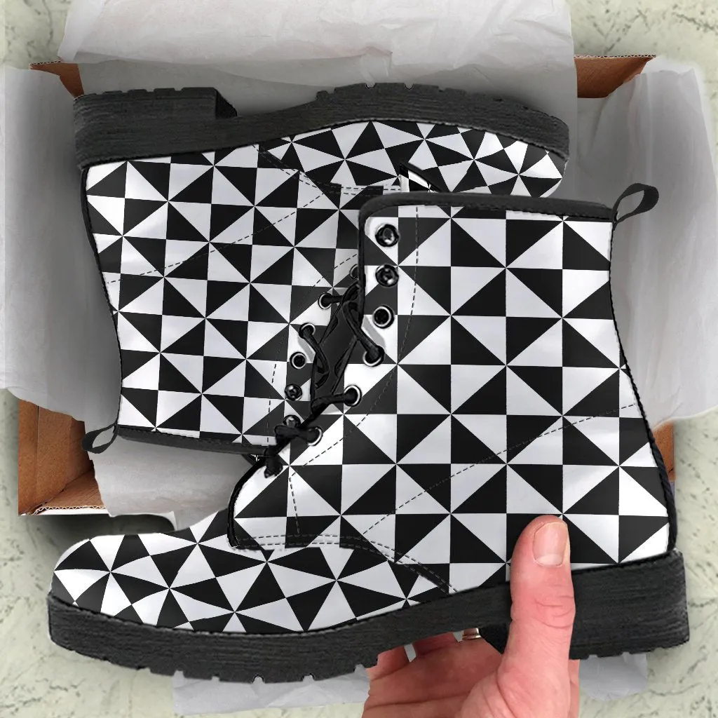 Combat Boots-Black and White Series 106, Vegan Leather