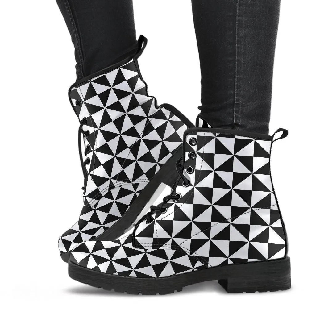 Combat Boots-Black and White Series 106, Vegan Leather