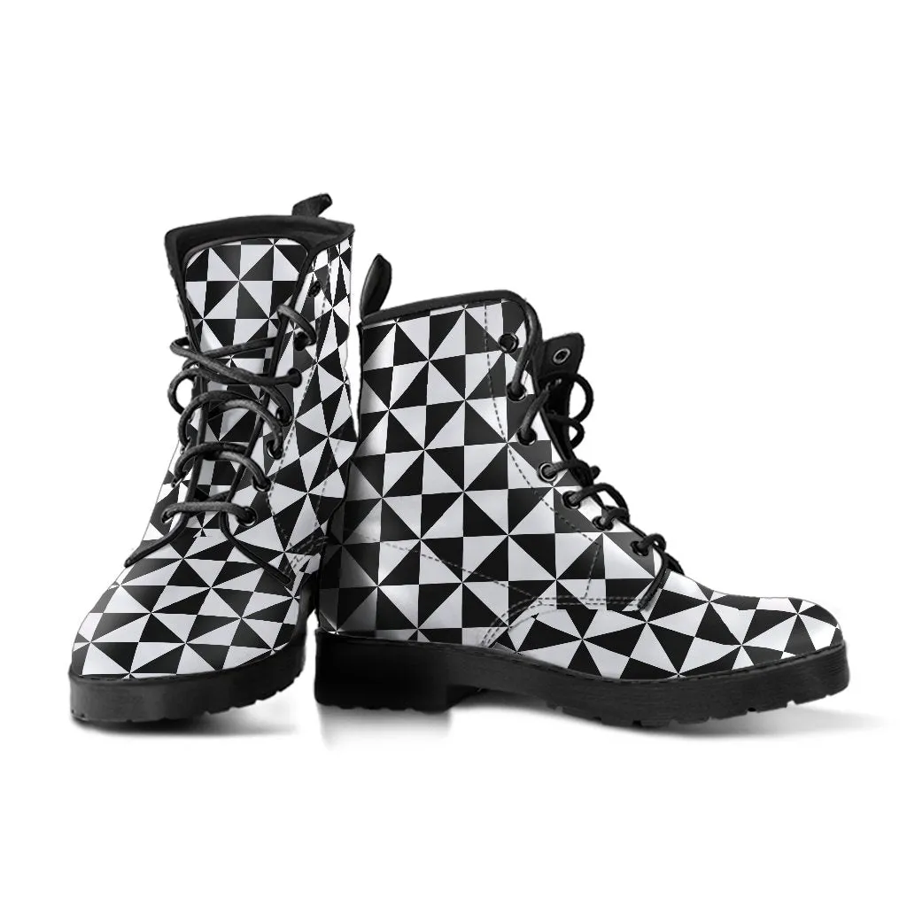 Combat Boots-Black and White Series 106, Vegan Leather