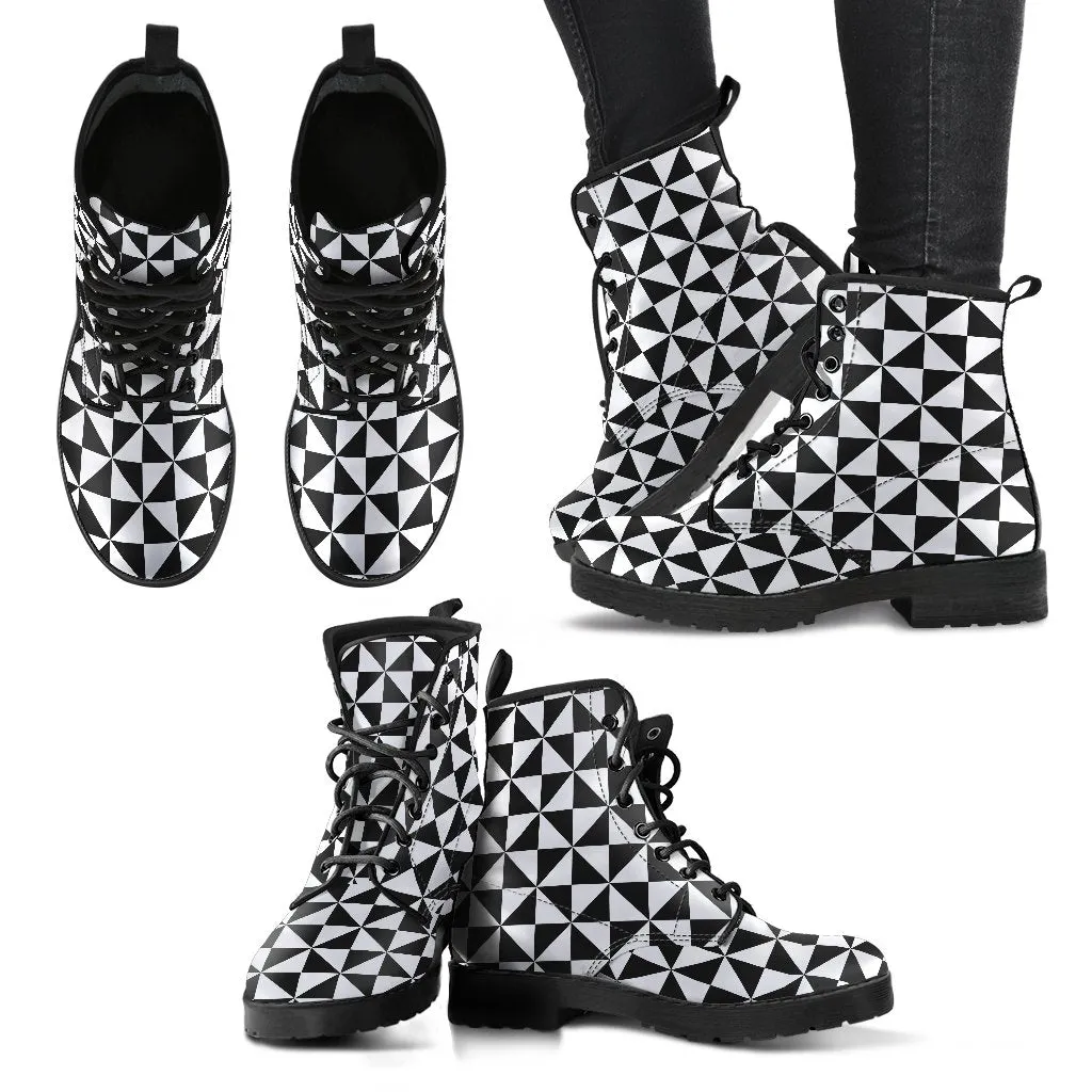 Combat Boots-Black and White Series 106, Vegan Leather