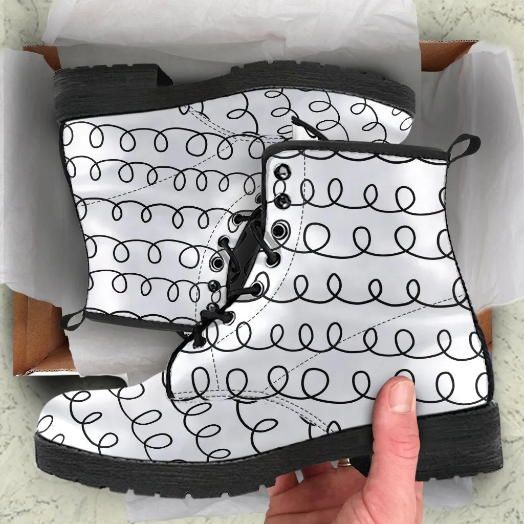 Combat Boots-Doodle Series 109, Vegan Leather