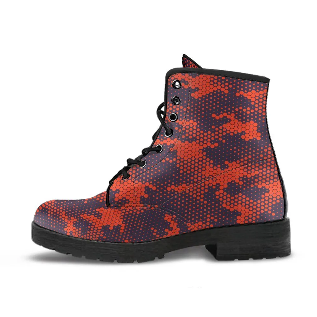 Combat Boots - Red Camouflage Style | Red Boots, Boho Shoes, Handmade Lace Up Boots, Vegan Leather Lace Up Boots Women, 90s Boots
