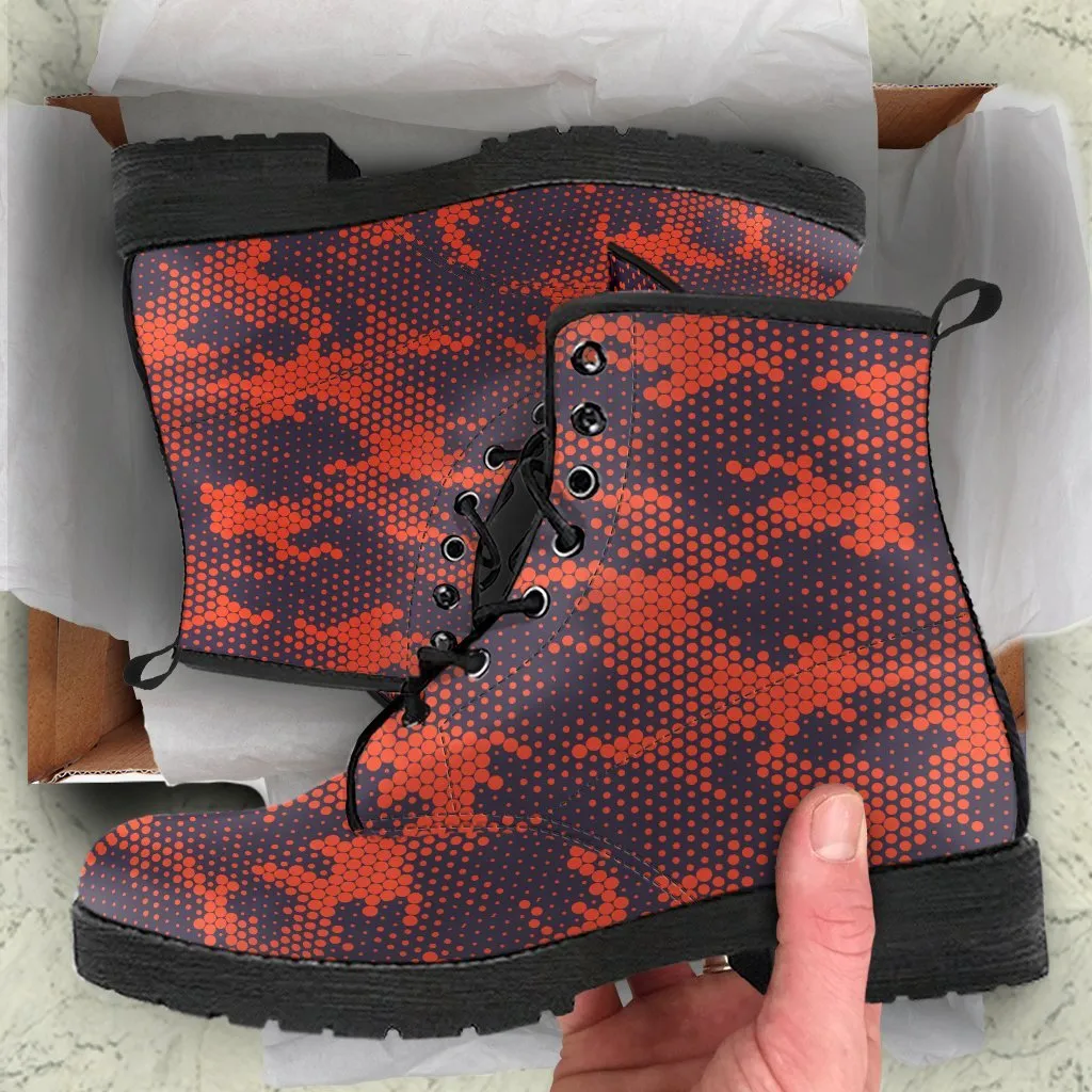 Combat Boots - Red Camouflage Style | Red Boots, Boho Shoes, Handmade Lace Up Boots, Vegan Leather Lace Up Boots Women, 90s Boots