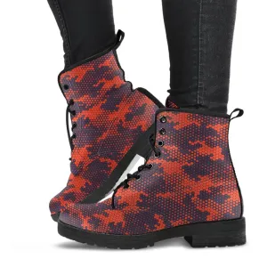 Combat Boots - Red Camouflage Style | Red Boots, Boho Shoes, Handmade Lace Up Boots, Vegan Leather Lace Up Boots Women, 90s Boots
