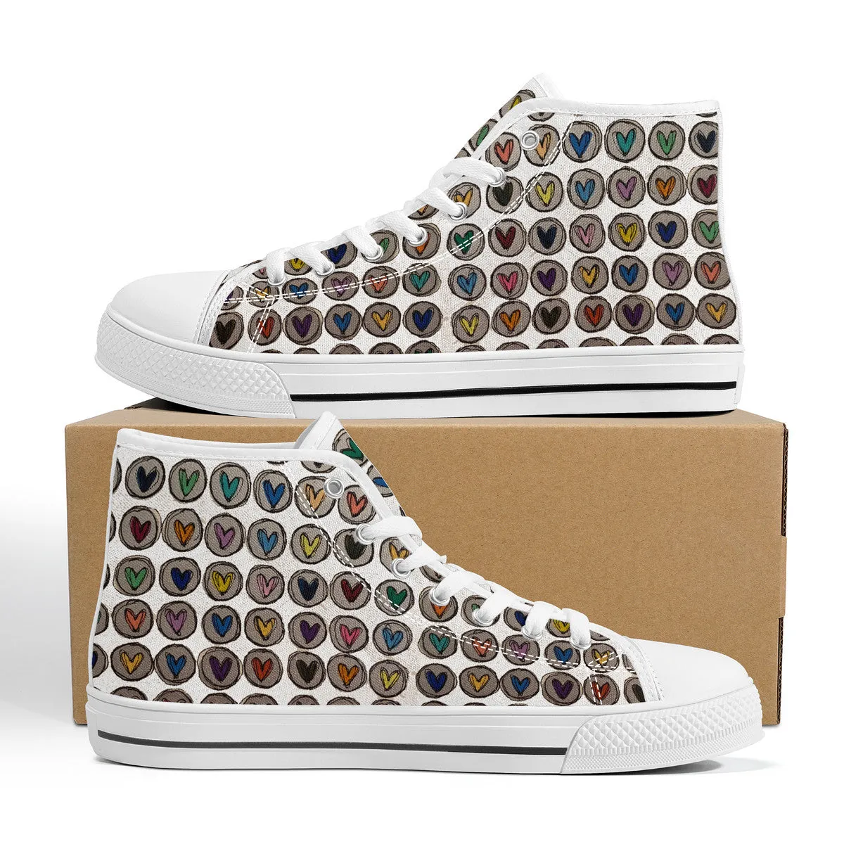 Crazy Circle Hearts Converse Style High Tops