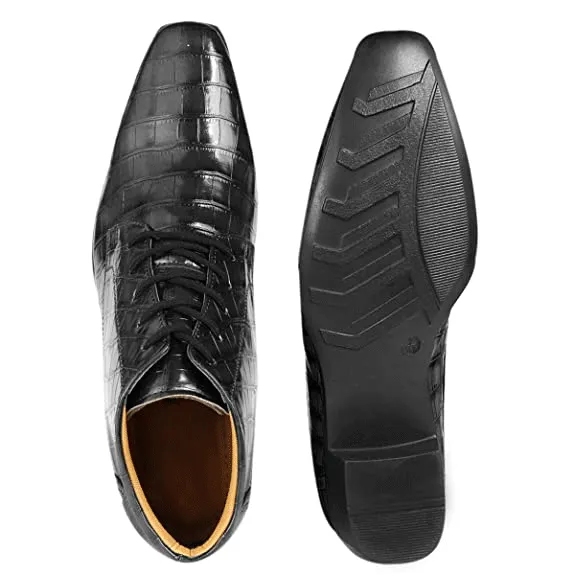 Crocodile Style Height Increasing Faux Leather Material Formal Shoes-JonasParamount