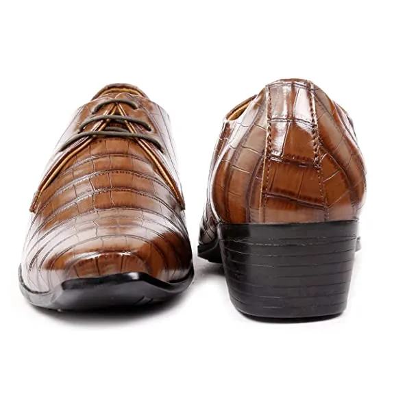 Crocodile Style Height Increasing Faux Leather Material Formal Shoes-JonasParamount