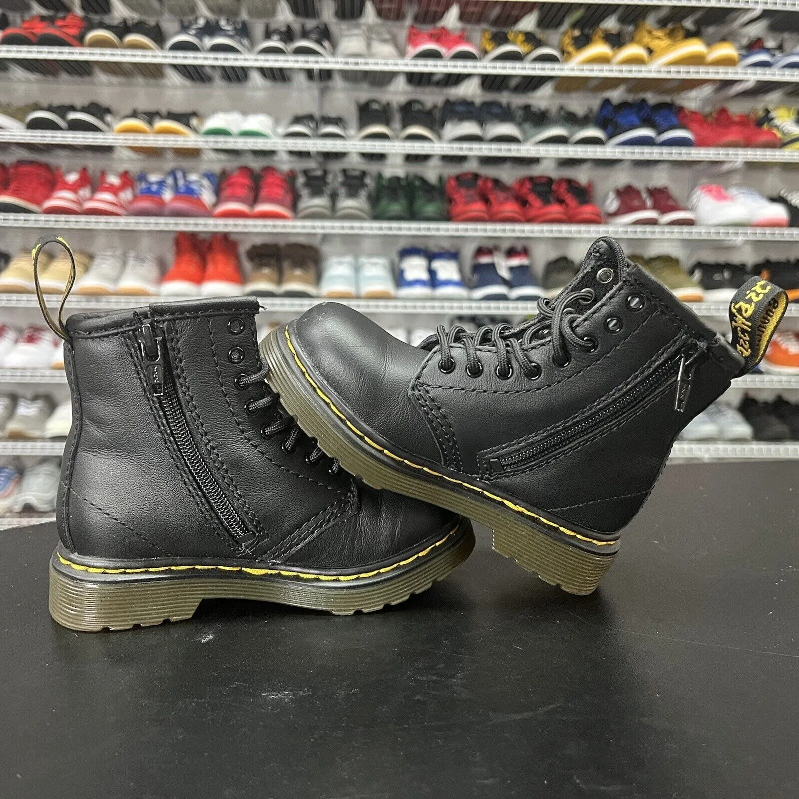 Dr Martens 1460 Toddler Size 7 Black Leather Side Zip Lace Up Boots Unisex W Box