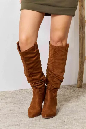 East Lion Block Heel Brown Knee High Boots