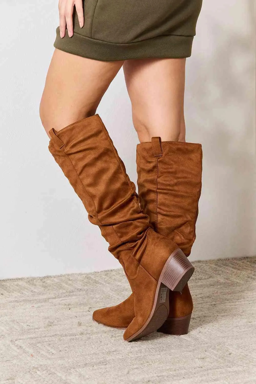 East Lion Block Heel Brown Knee High Boots
