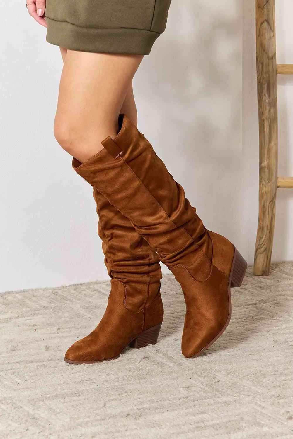 East Lion Block Heel Brown Knee High Boots