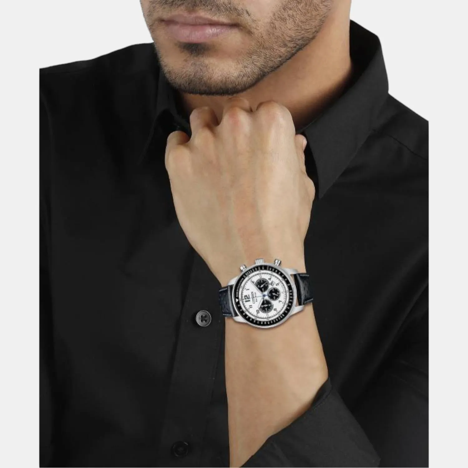 Eco-Drive Men White Leather Chronograph Watch CA4500-32A