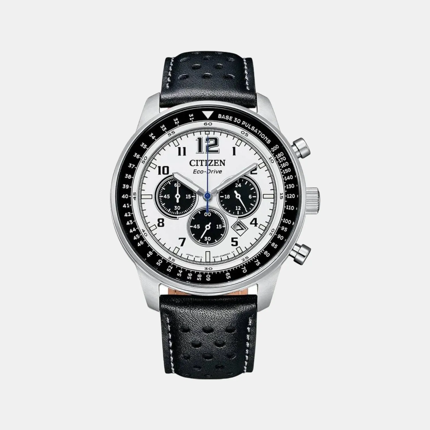 Eco-Drive Men White Leather Chronograph Watch CA4500-32A