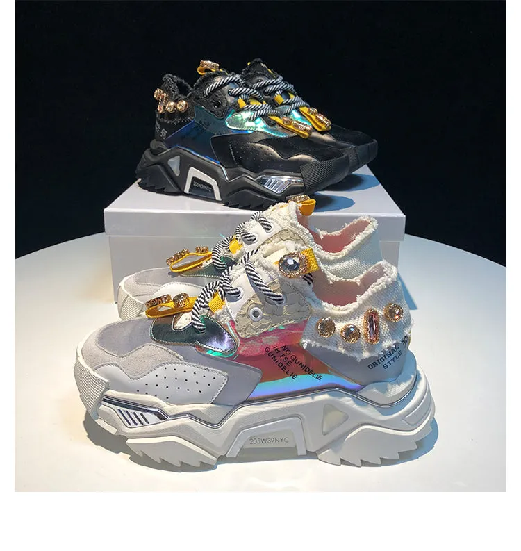 ENTELNO KEZZI AILIN CHUNKY PLATFORM SHOES WITH RHINESTONE