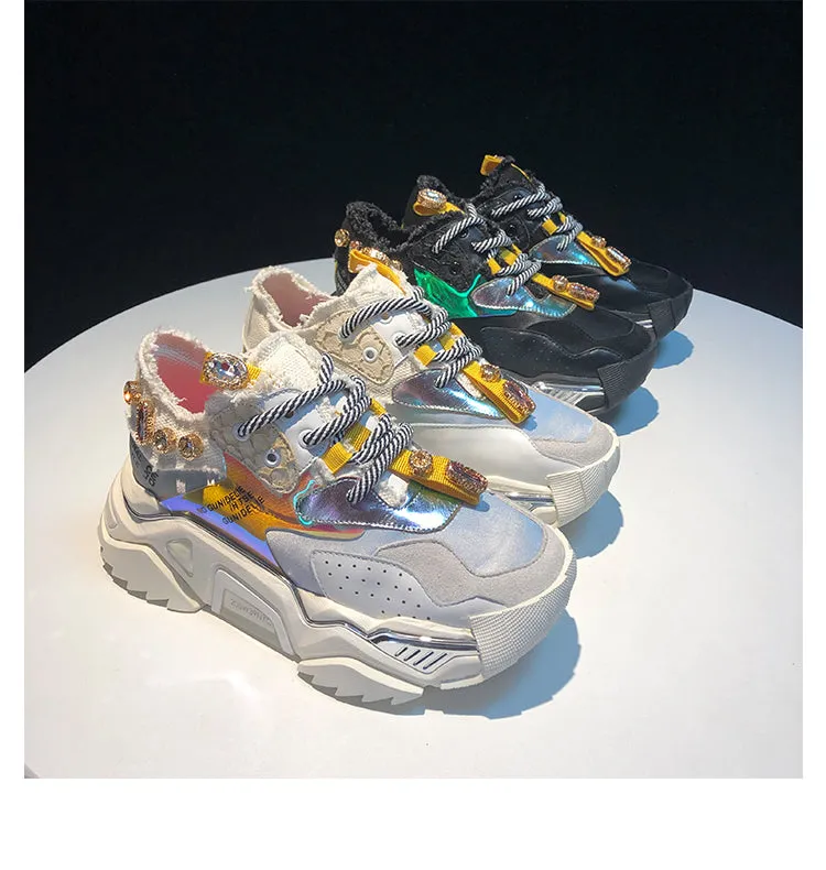 ENTELNO KEZZI AILIN CHUNKY PLATFORM SHOES WITH RHINESTONE