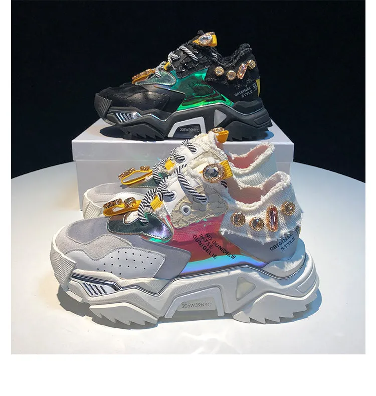 ENTELNO KEZZI AILIN CHUNKY PLATFORM SHOES WITH RHINESTONE
