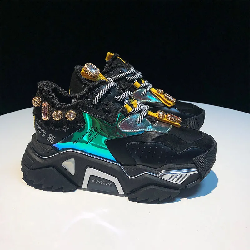 ENTELNO KEZZI AILIN CHUNKY PLATFORM SHOES WITH RHINESTONE