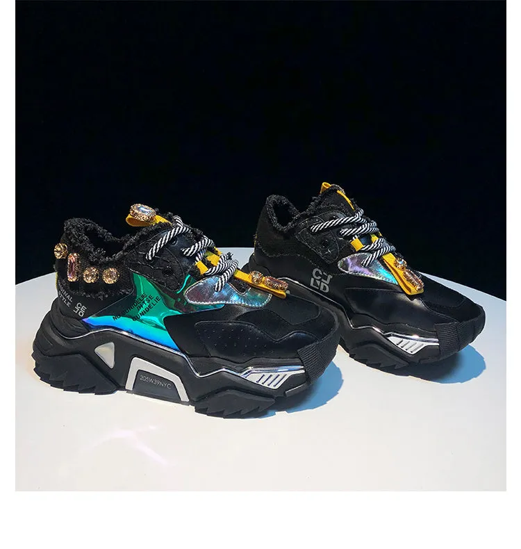 ENTELNO KEZZI AILIN CHUNKY PLATFORM SHOES WITH RHINESTONE