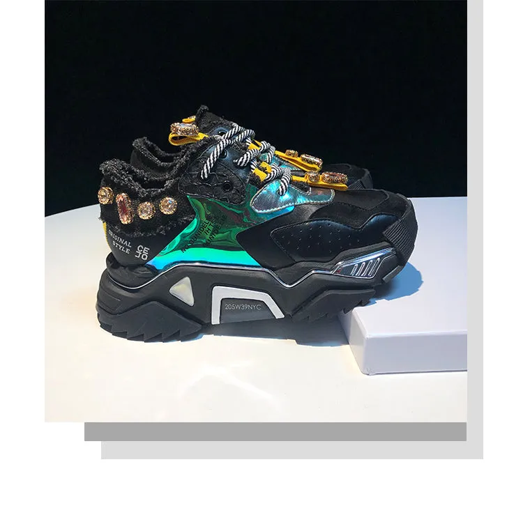 ENTELNO KEZZI AILIN CHUNKY PLATFORM SHOES WITH RHINESTONE