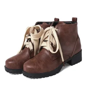 Fall and Winter Leisure Low Heel Short Boots Plus Size 33-44 Lace Up Ankle Boots Women Shoes