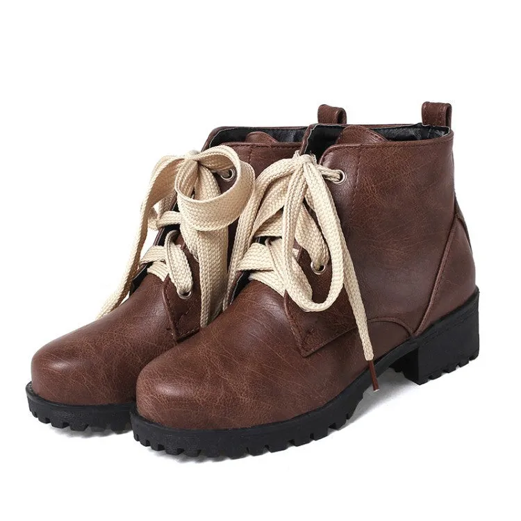 Fall and Winter Leisure Low Heel Short Boots Plus Size 33-44 Lace Up Ankle Boots Women Shoes