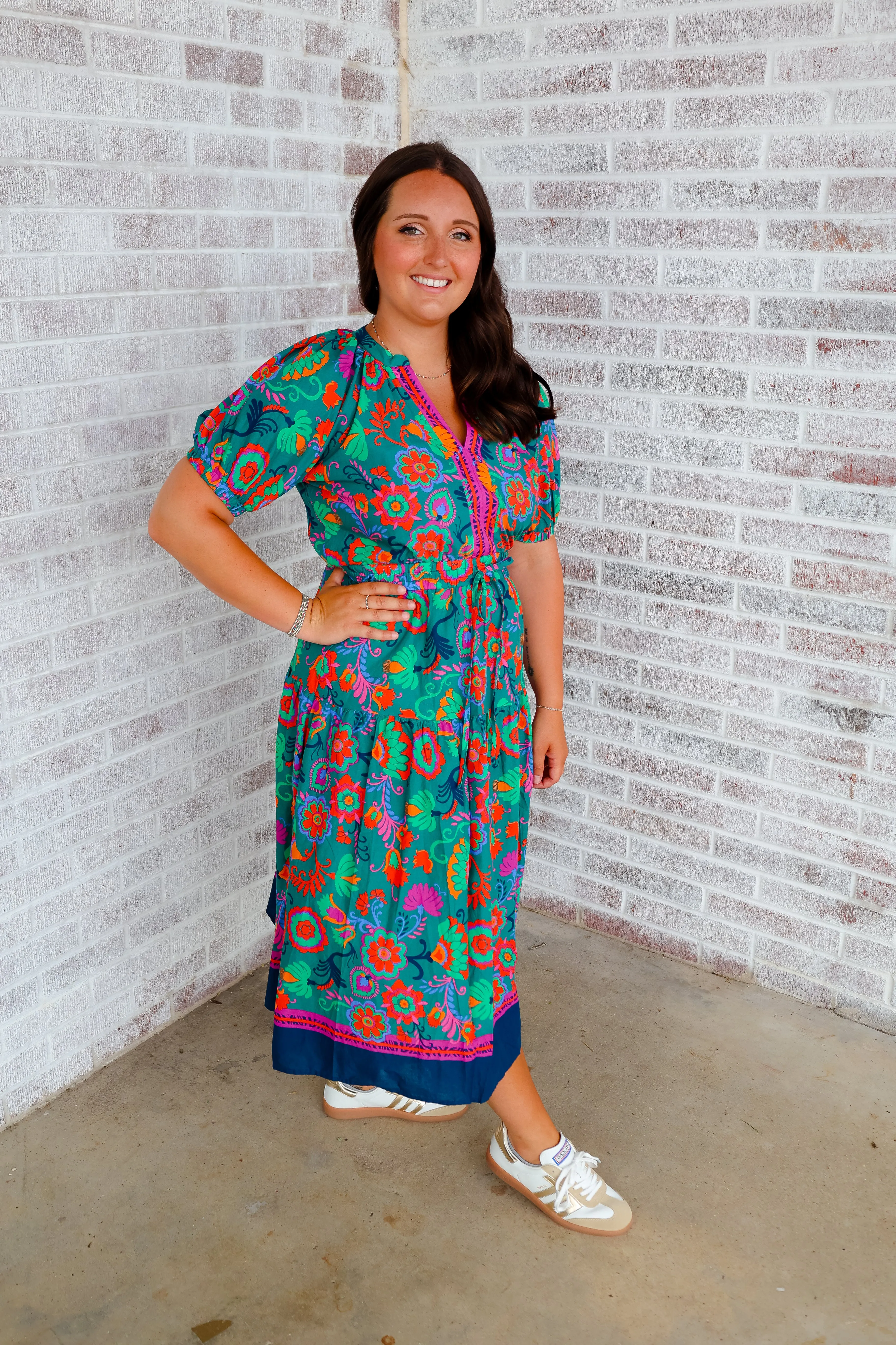 Fashionably Late Floral Print Midi Dress