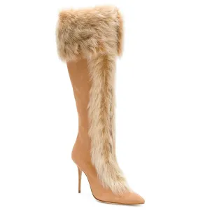 Faux Fur High Heel Suede Mid Calf Boots