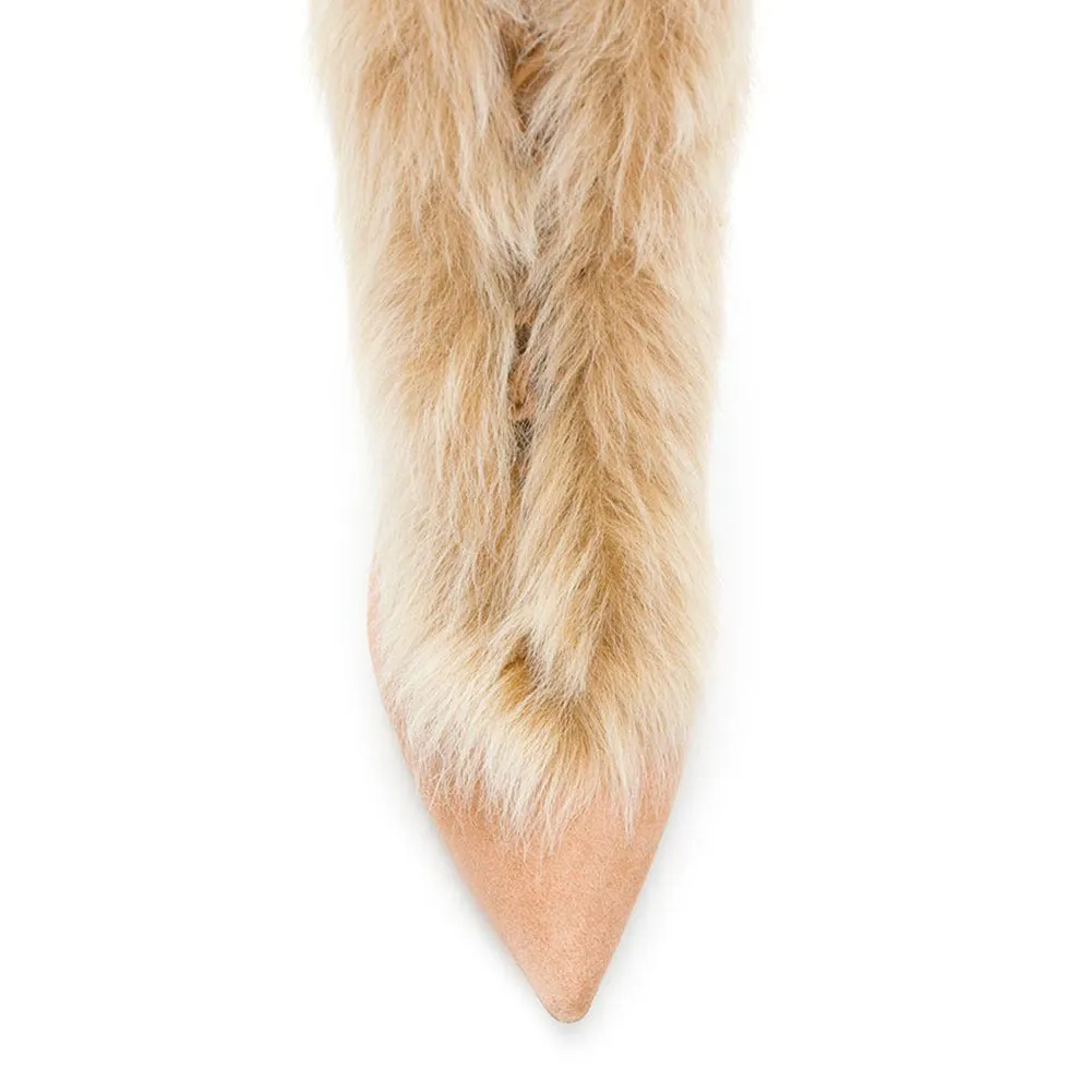 Faux Fur High Heel Suede Mid Calf Boots