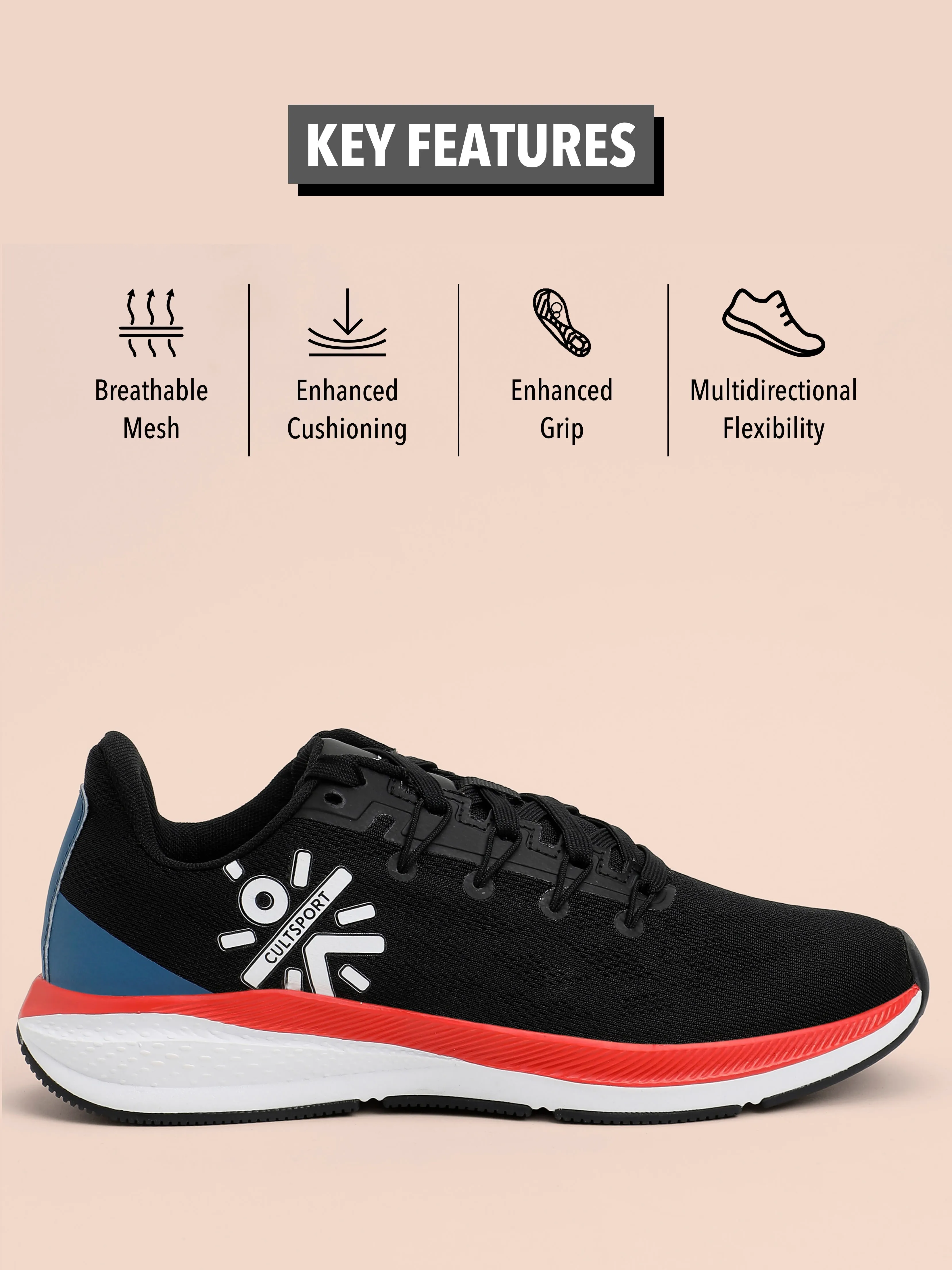 Firebird Women Running Shoes - Black/Red/Blue