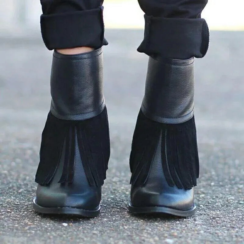 Fringe High Chunky Heel Zipper Ankle Boots