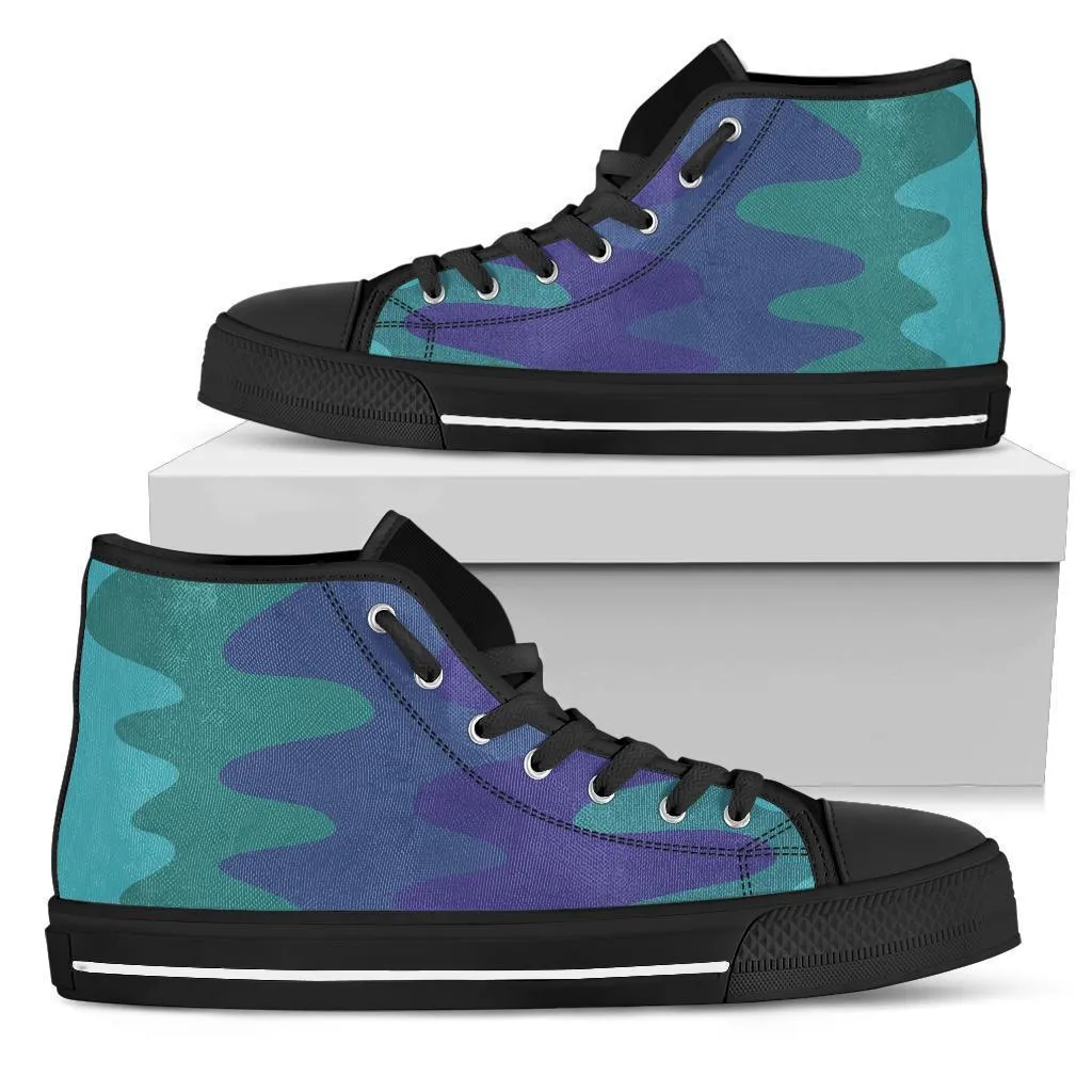 High Top Sneakers - Wavy Cool (Black) | Custom High Top Shoes, Patterned High Top Sneakers, High Top Sneakers for Women, Unisex Shoes