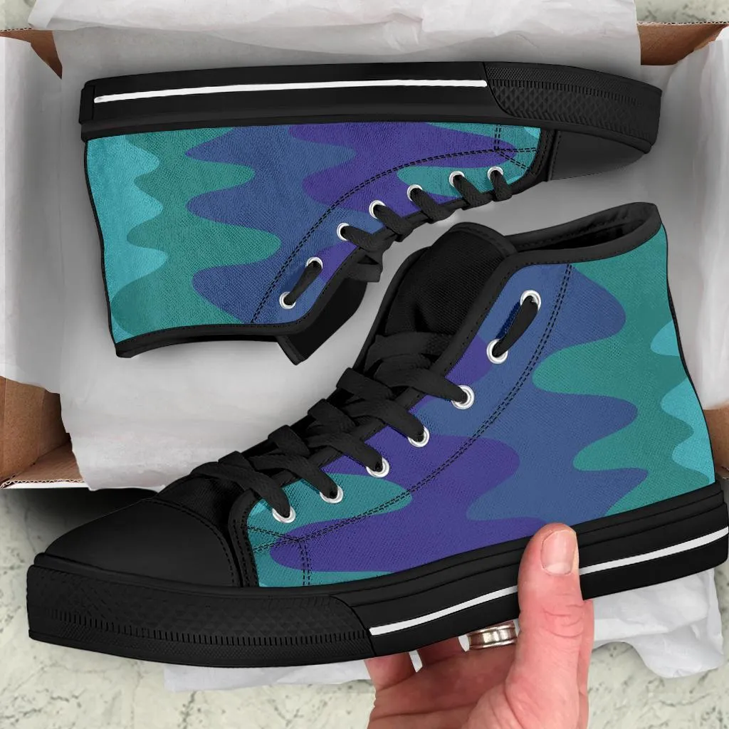 High Top Sneakers - Wavy Cool (Black) | Custom High Top Shoes, Patterned High Top Sneakers, High Top Sneakers for Women, Unisex Shoes