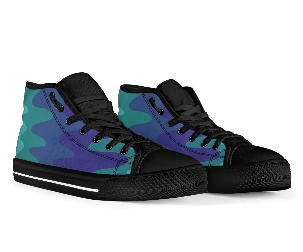 High Top Sneakers - Wavy Cool (Black) | Custom High Top Shoes, Patterned High Top Sneakers, High Top Sneakers for Women, Unisex Shoes