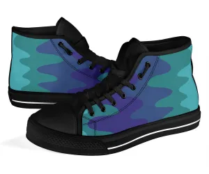 High Top Sneakers - Wavy Cool (Black) | Custom High Top Shoes, Patterned High Top Sneakers, High Top Sneakers for Women, Unisex Shoes
