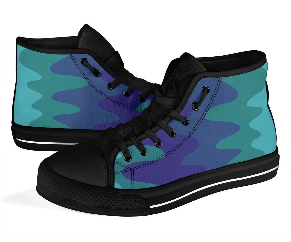 High Top Sneakers - Wavy Cool (Black) | Custom High Top Shoes, Patterned High Top Sneakers, High Top Sneakers for Women, Unisex Shoes