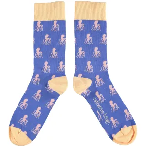 Ladies Bright Blue Octopus Organic Cotton Ankle Socks
